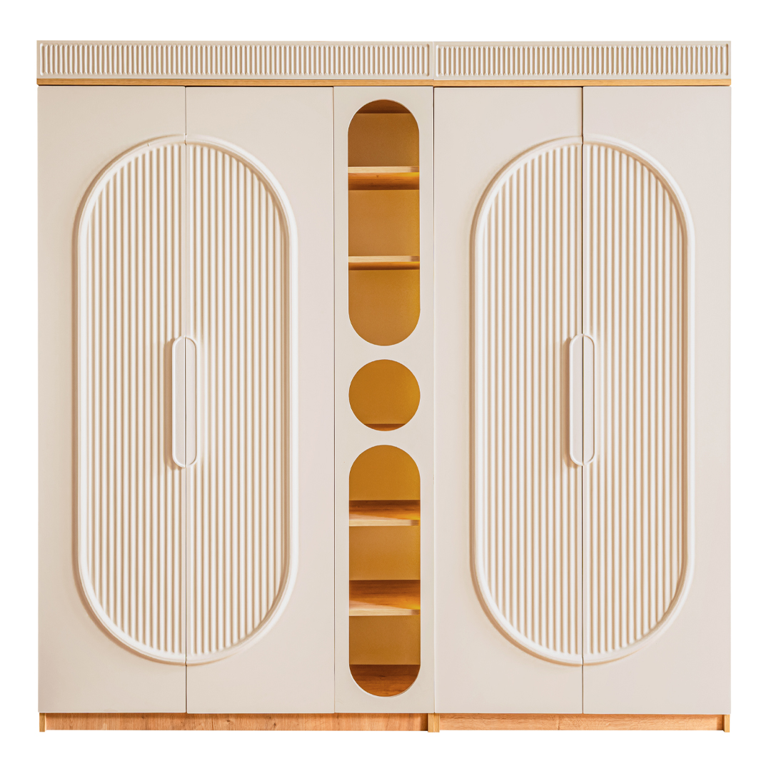 İkon 4 Kapılı Kitaplıklı Dolap (Meşe/Krem)