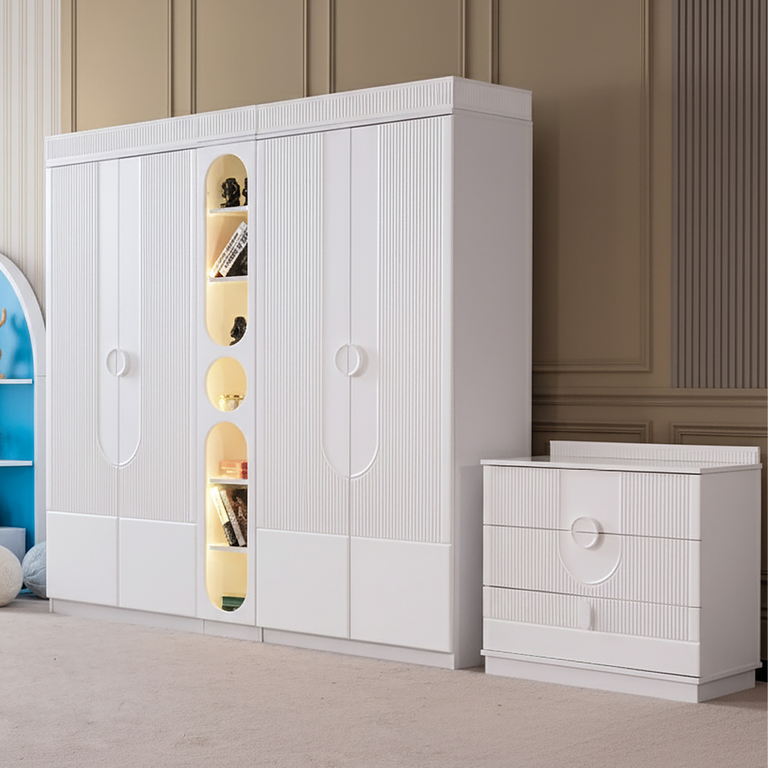 Venedik 4 Kapılı Kitaplıklı Dolap ve Şifonyer