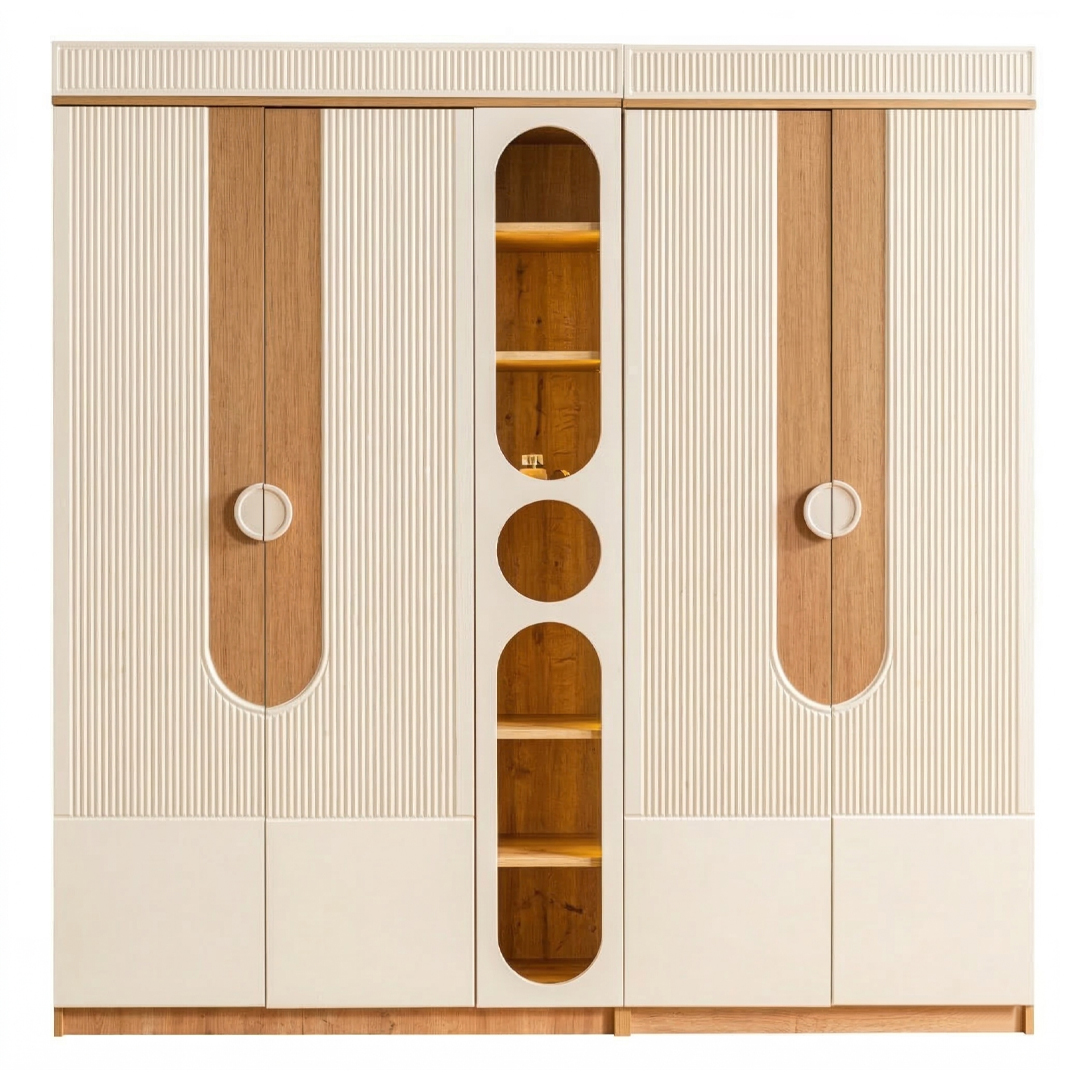 Venedik 4 Kapılı Kitaplıklı Dolap (Meşe/Krem)