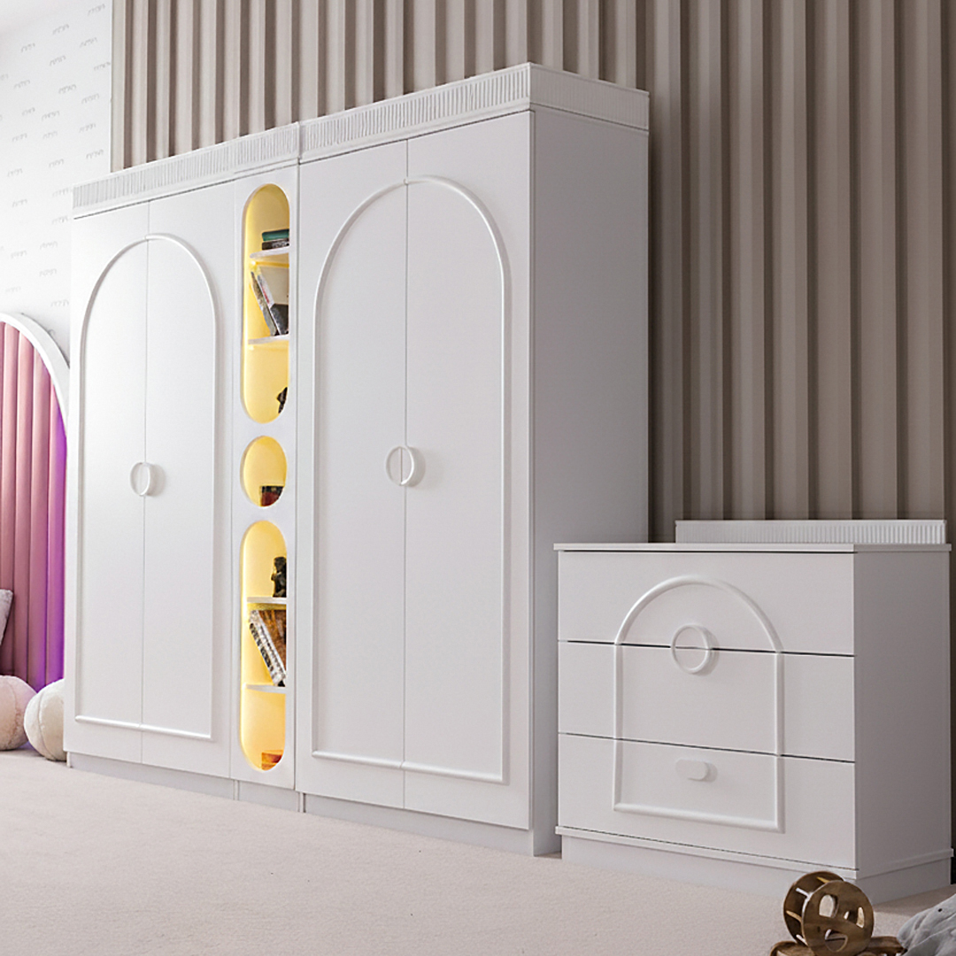 Berlin 4 Kapılı Kitaplıklı Dolap ve Şifonyer