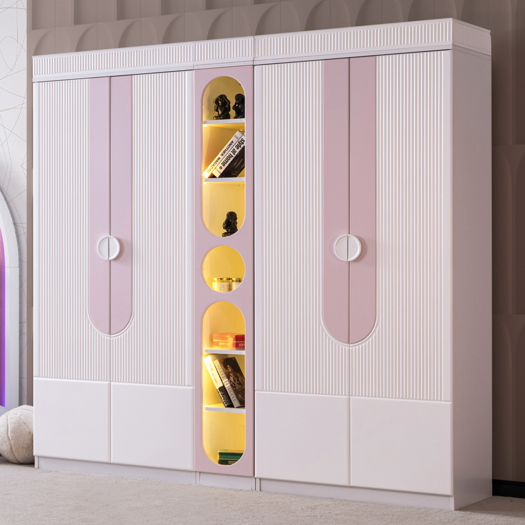 Venedik Pembe 4 Kapılı Kitaplıklı Dolap