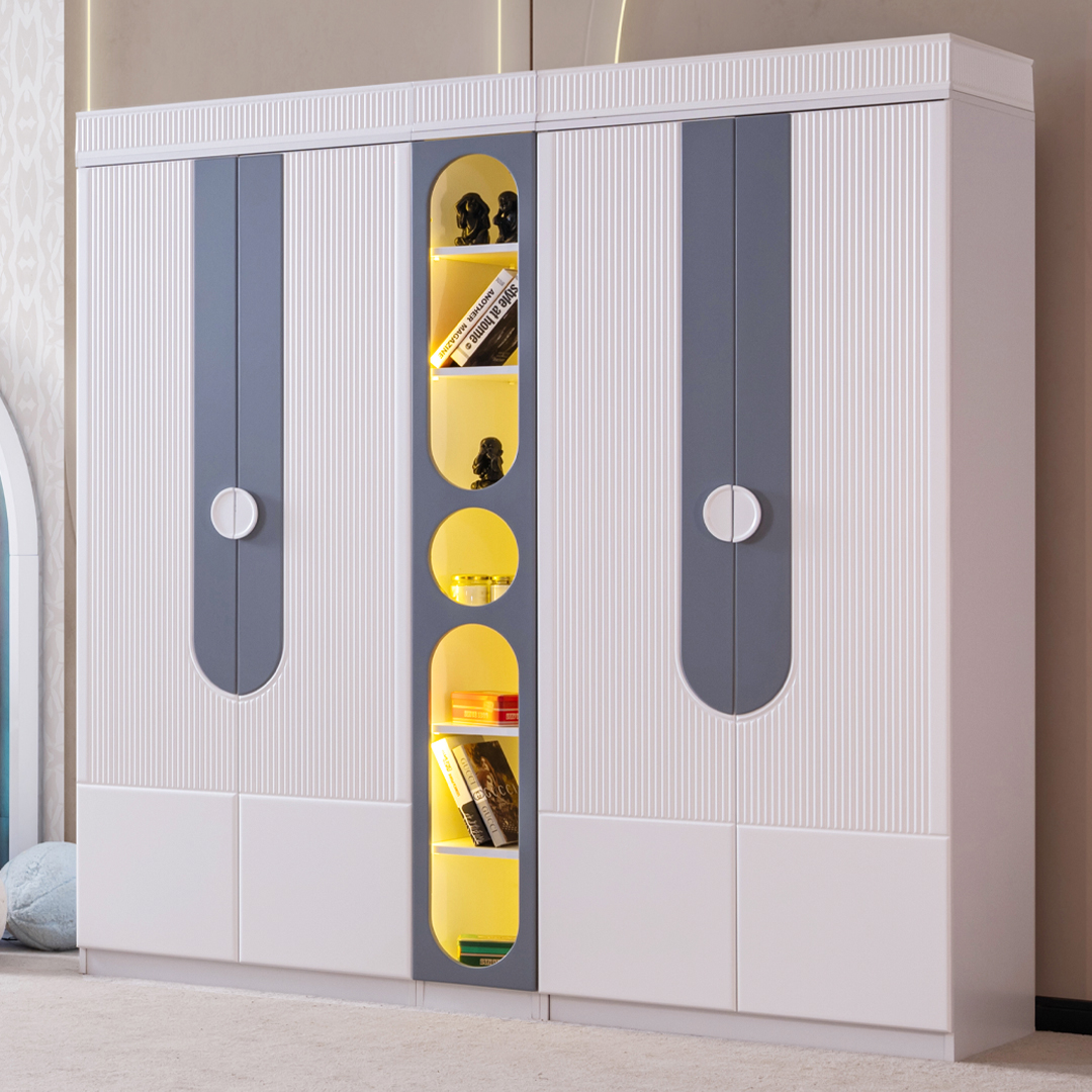 Venedik Gri 4 Kapılı Kitaplıklı Dolap